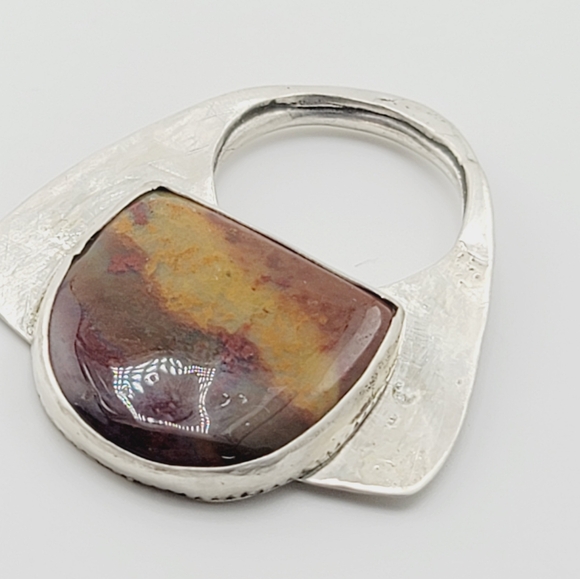 AGATE FLAT RING HANDMADE IN STERLING SILVER METAL SIZE 7.5 - Picture 3 of 4